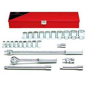 Wright Tool 1/2" Drive 25-Piece 12 Point Standard Sockets Set with Accessories and Metal Box