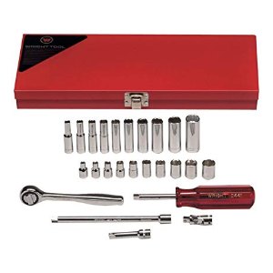 Wright Tool 1/4" Drive 23-Piece 6 Point Standard & Deep Socket Set with Accessories and Metal Box