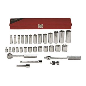 Wright Tool 3/8" Drive 31-Piece Standard & Deep Socket Set with Accessories & Metal Box