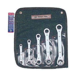 Wright Tool 5-Piece 12 Point Straight Pattern Ratcheting Box Wrench Set with Denim Tool Roll