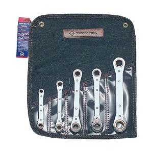 Wright Tool 5-Piece Straight Pattern Ratcheting Box Wrench Set with Denim Tool Roll - Metric Sizes